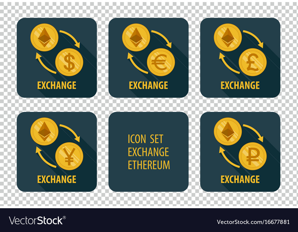 Exchange of cryptocurrency ethereum icons