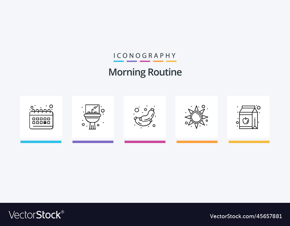 Morning routine line 5 icon pack including