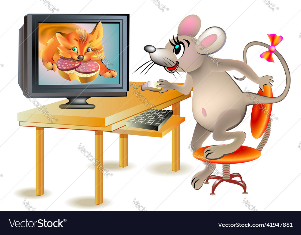 Mouse seeing cat in computer it technologies vector image Mouse seeing cat in computer it technologies