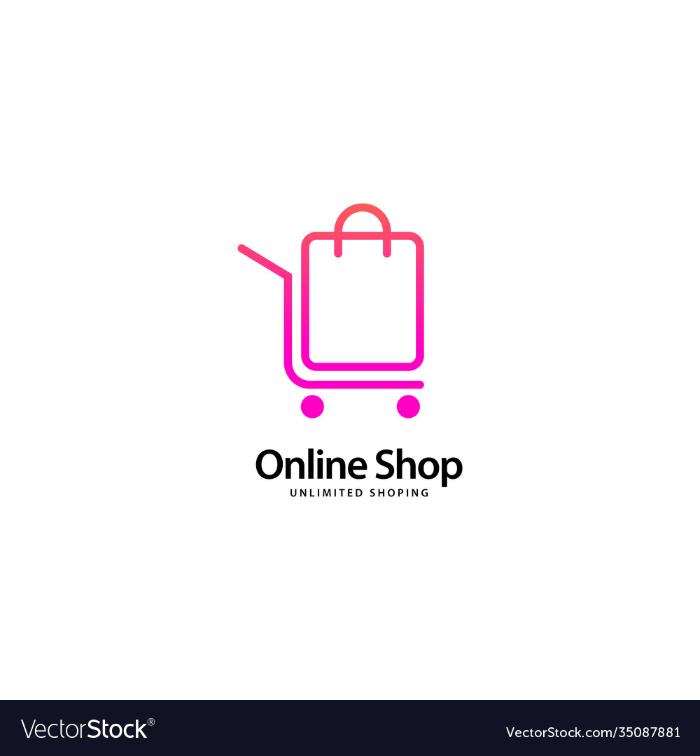 Online shop logo outline monoline Royalty Free Vector Image