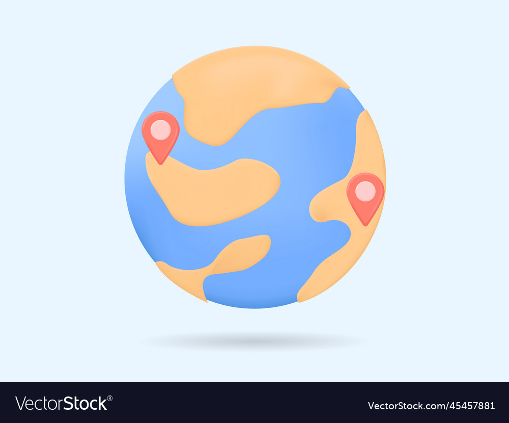 Planet earth with red pointers 3d icon world vector image Planet earth with red pointers 3d icon world