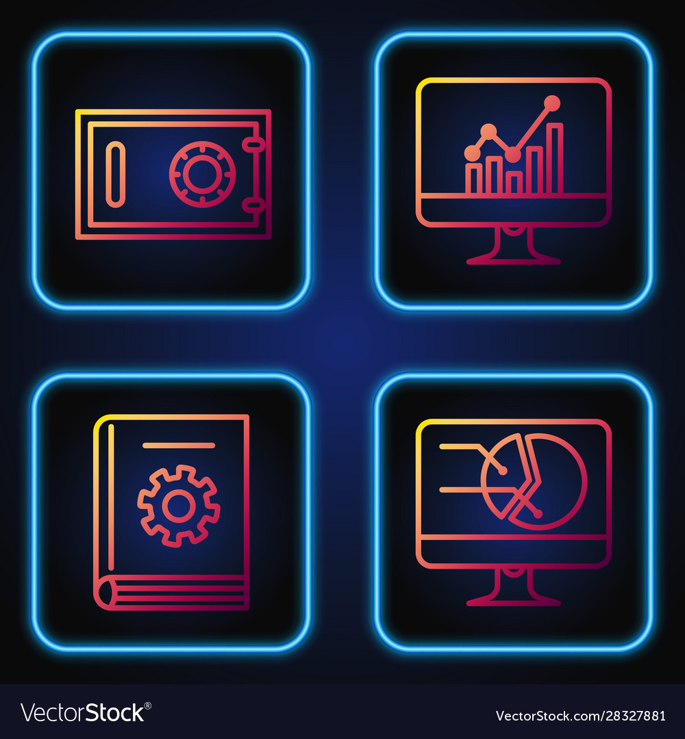 Set line computer monitor with graph chart user vector image Set line computer monitor with graph chart user