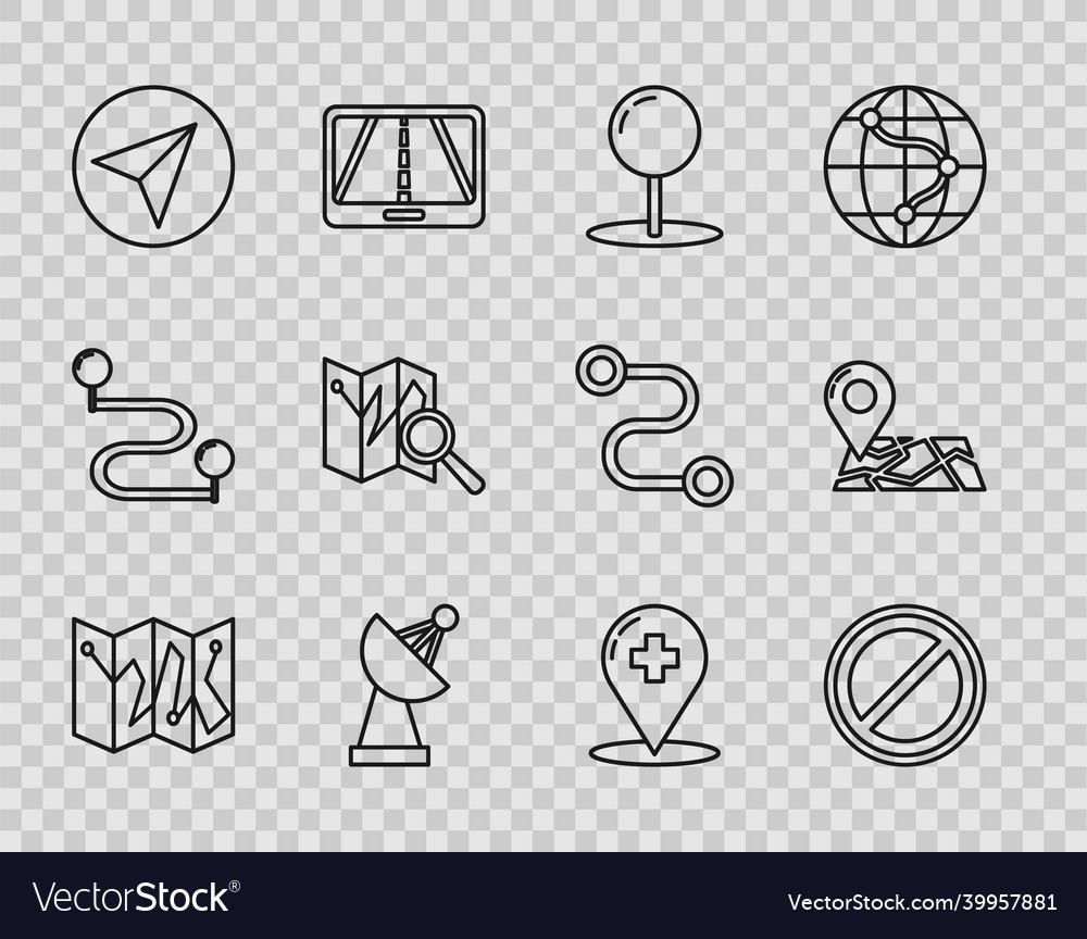 Set line folded map with location marker stop vector image Set line folded map with location marker stop