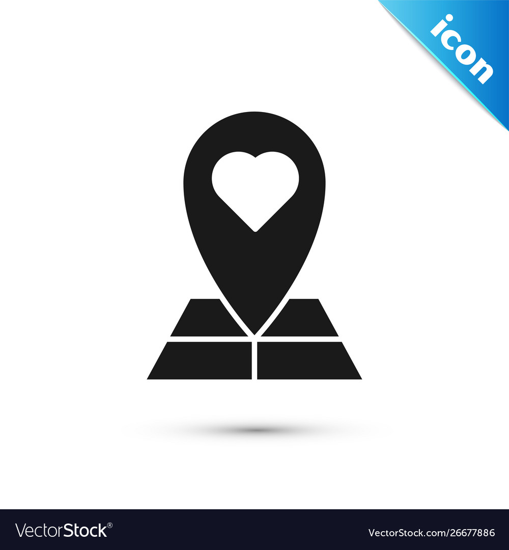 Black map pointer with heart icon isolated vector image Black map pointer with heart icon isolated