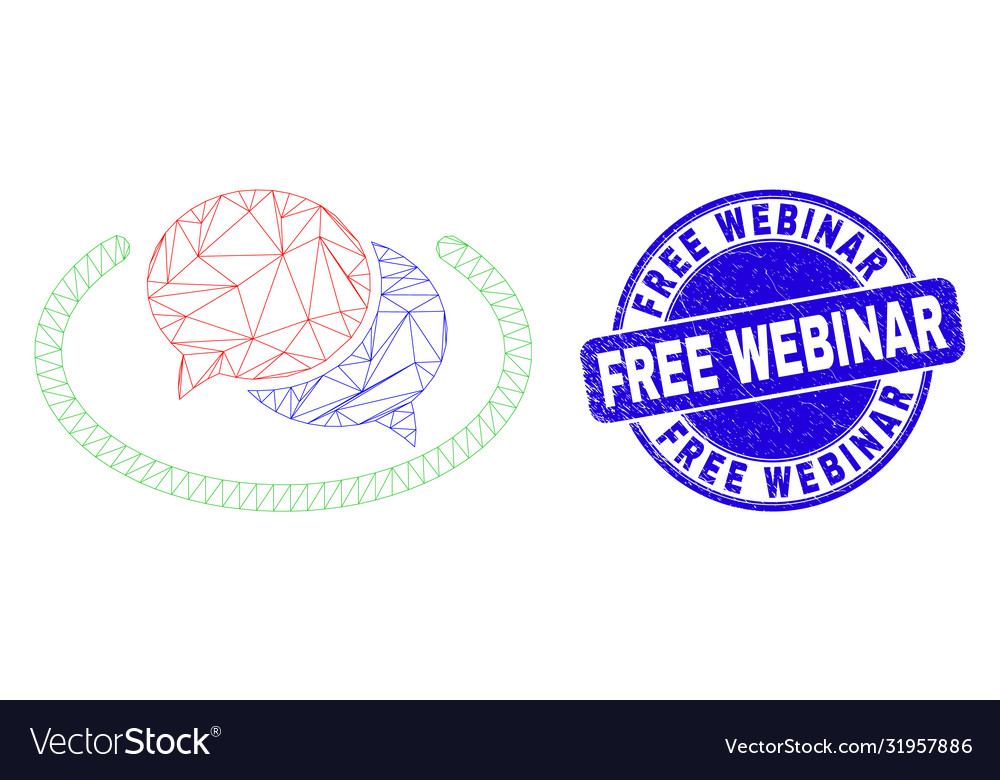 Blue scratched free webinar stamp and web mesh