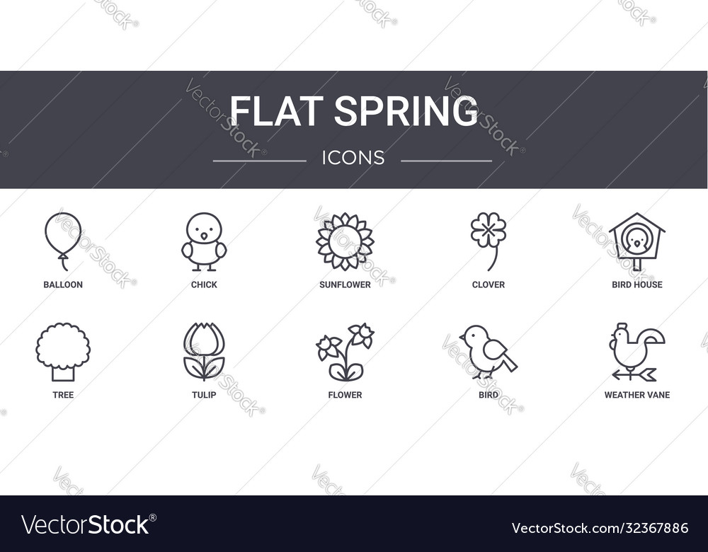Flat spring concept line icons set contains Vector Image Flat spring concept line icons set contains