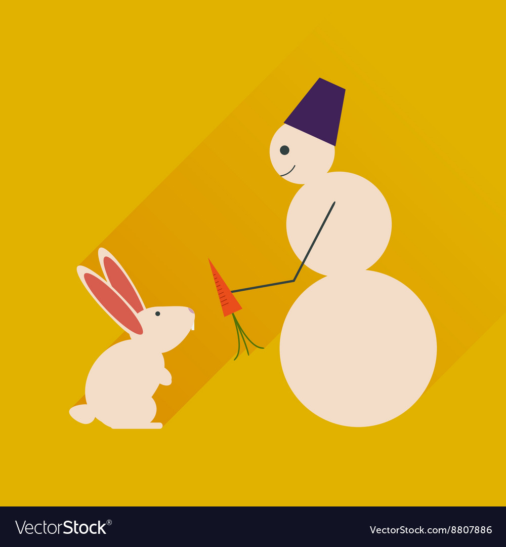 Flat web icon with long shadow snowman and rabbit