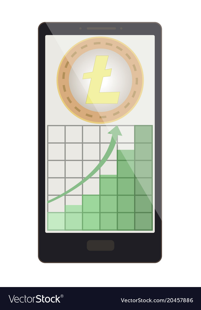 Litecoin coin with growth graph on a phone screen