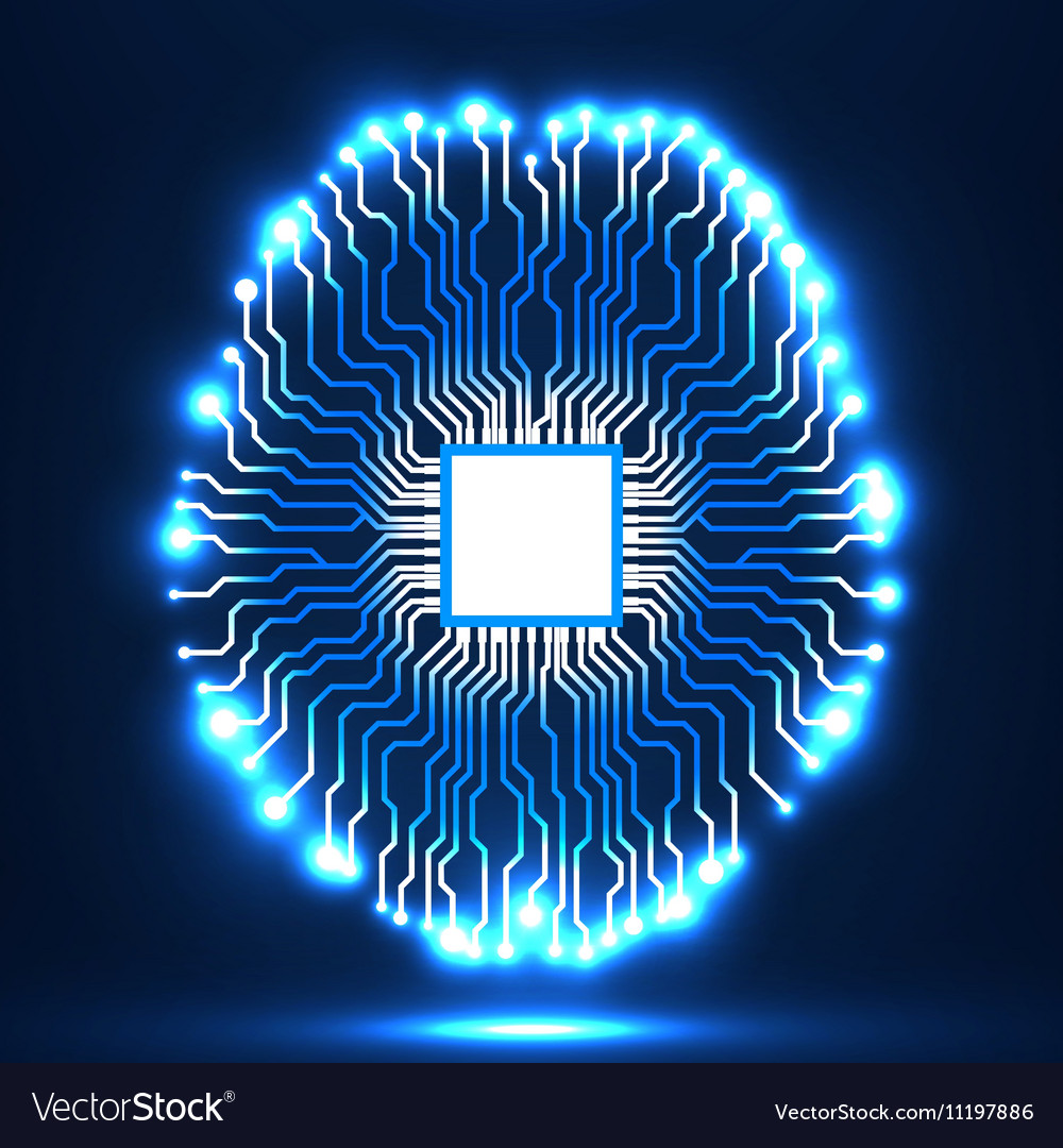 Neon brain cpu circuit board abstract