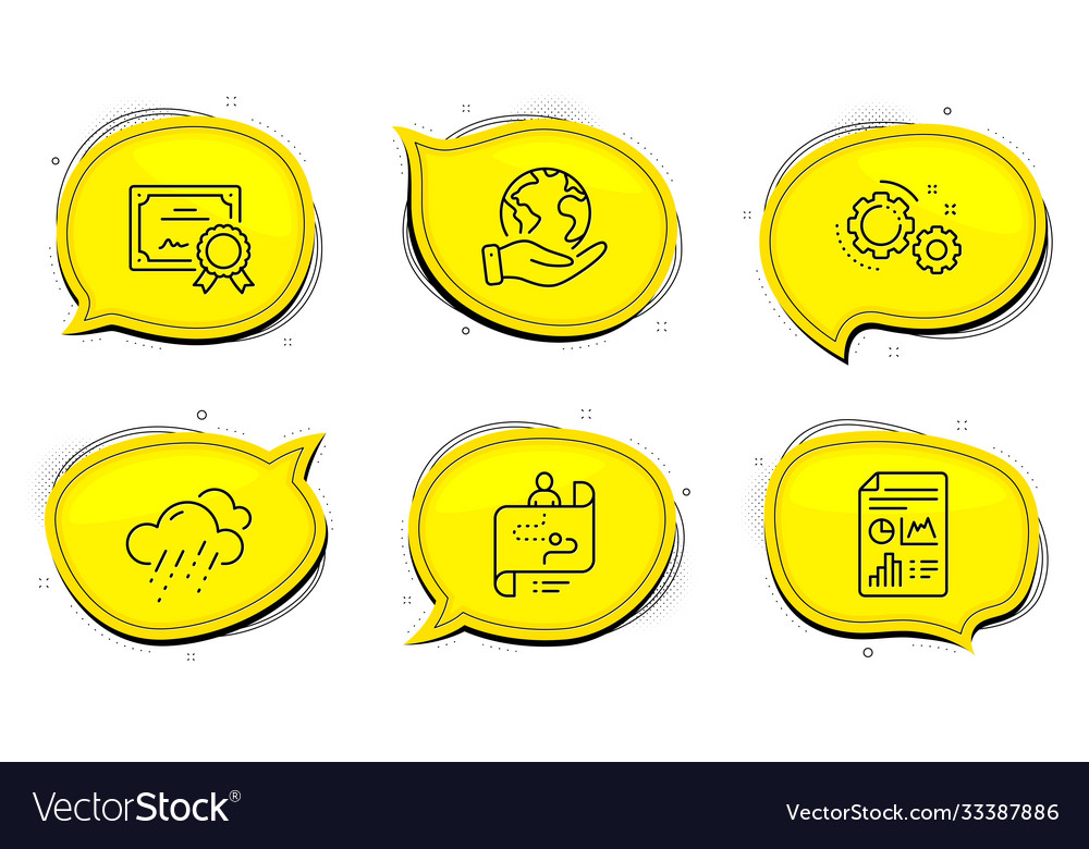 Report document journey path and gears icons set vector image Report document journey path and gears icons set