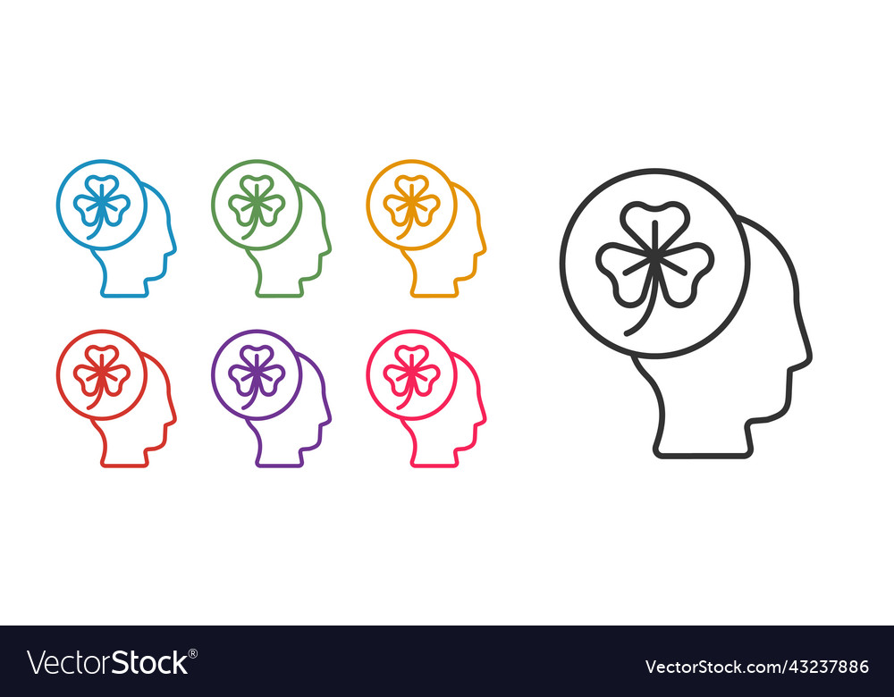 Set line human head with clover trefoil leaf icon vector image Set line human head with clover trefoil leaf icon