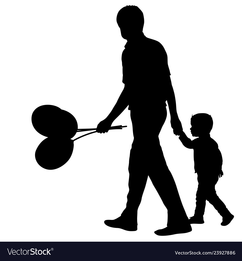 Silhouette of happy family with balloons in hand