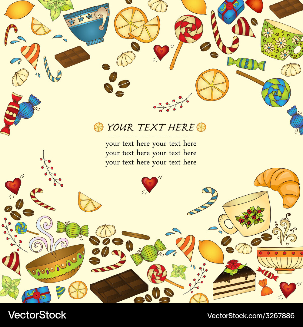 Tea coffee and sweets doodle template pattern Vector Image