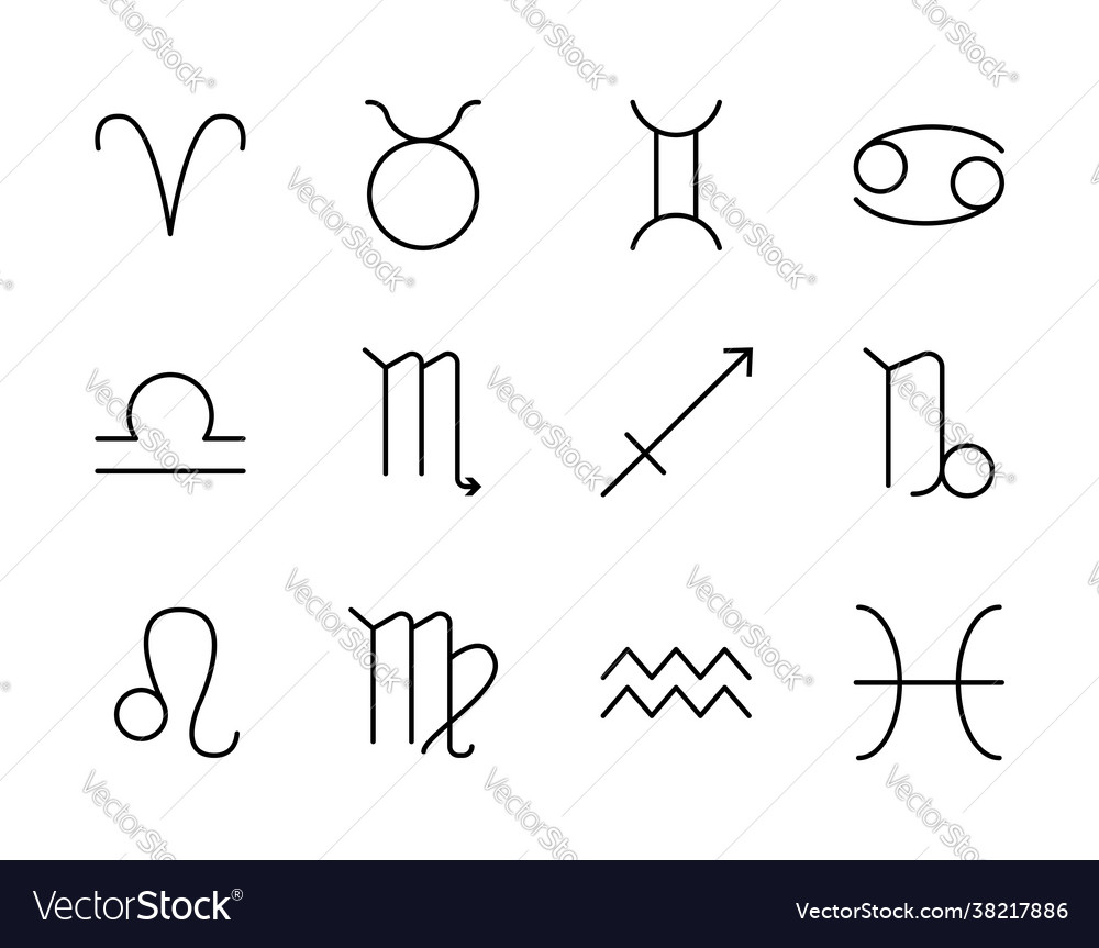 Zodiac signs flat line icon