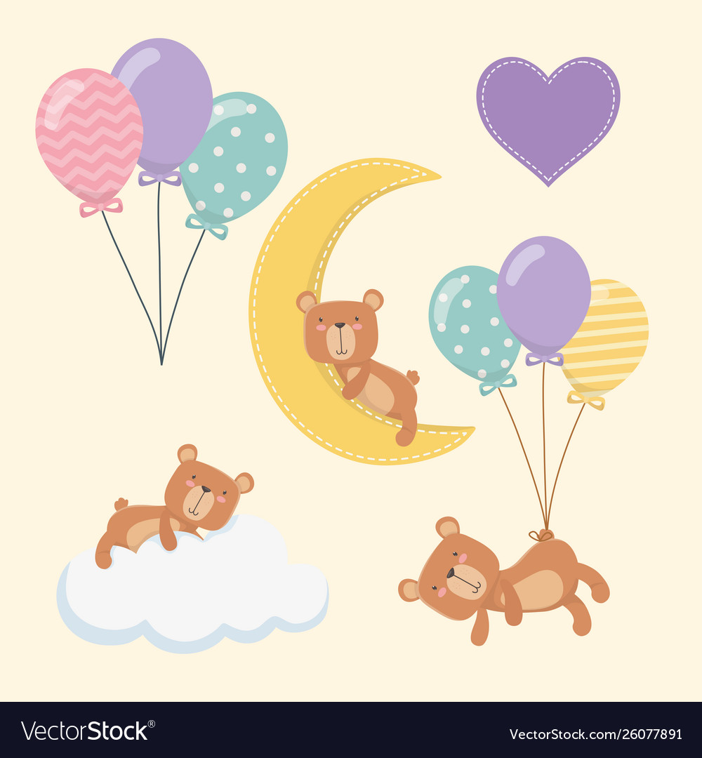 Baby shower card with little bears characters vector image Baby shower card with little bears characters