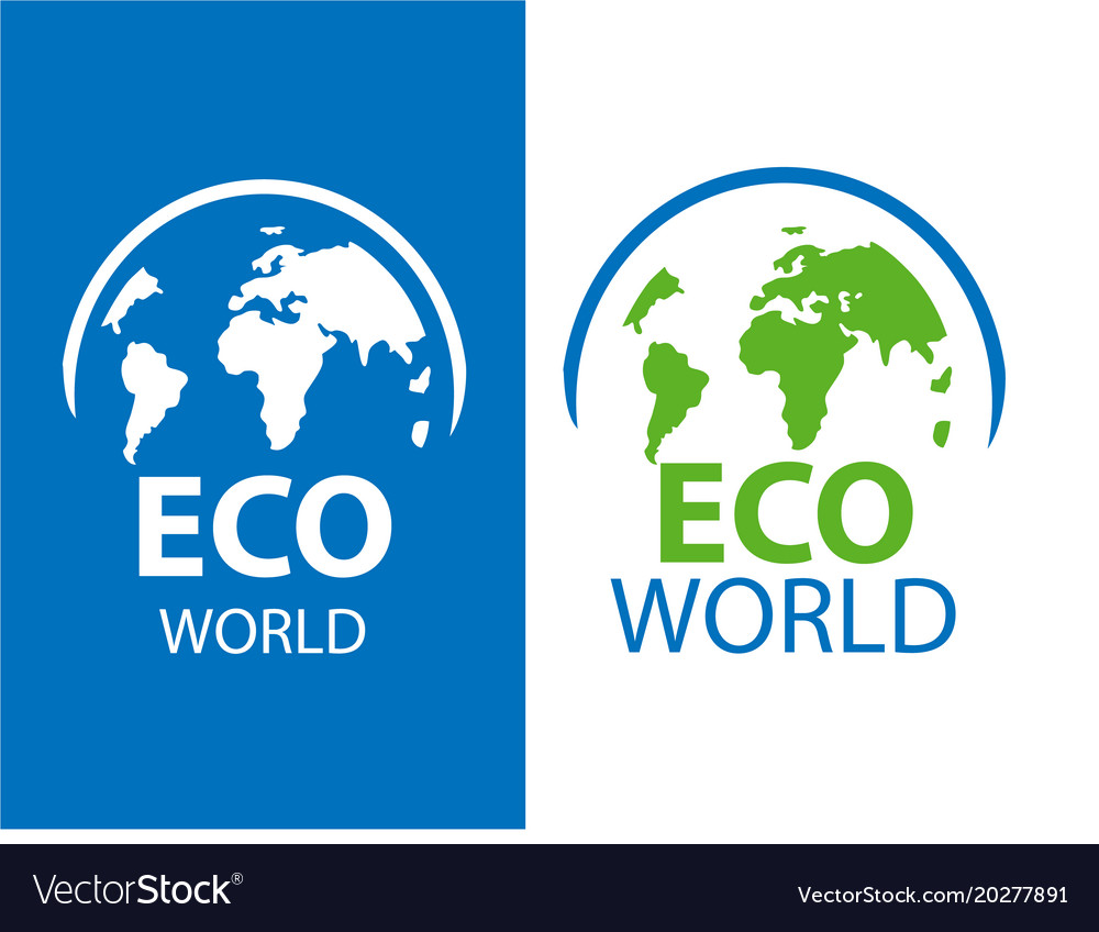 Color label of eco earth on white and blue