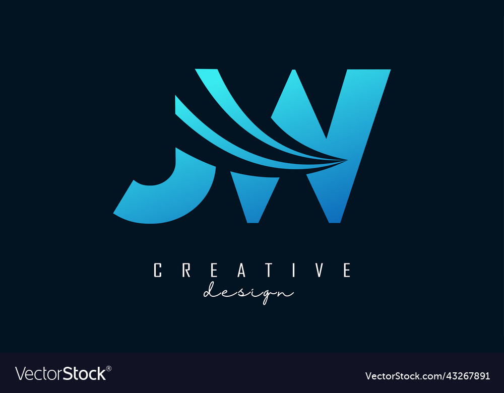 Creative blue letters jw j w logo with leading