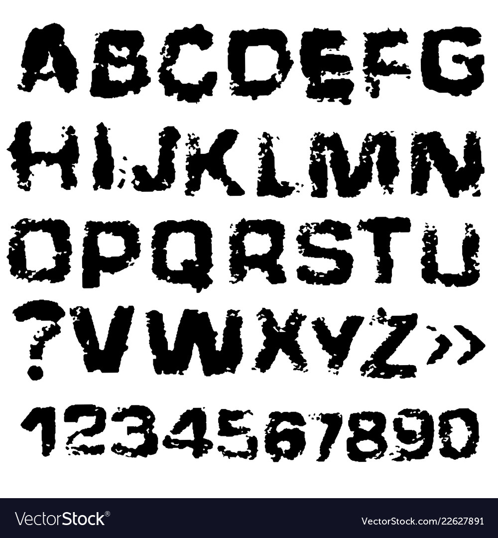 Distressed grunge alphabet stamp ink font