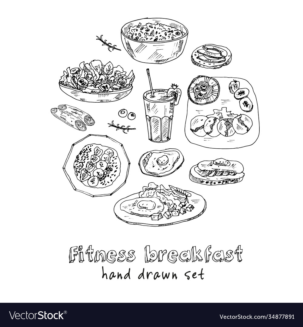 Fitness breakfast set with food and drink