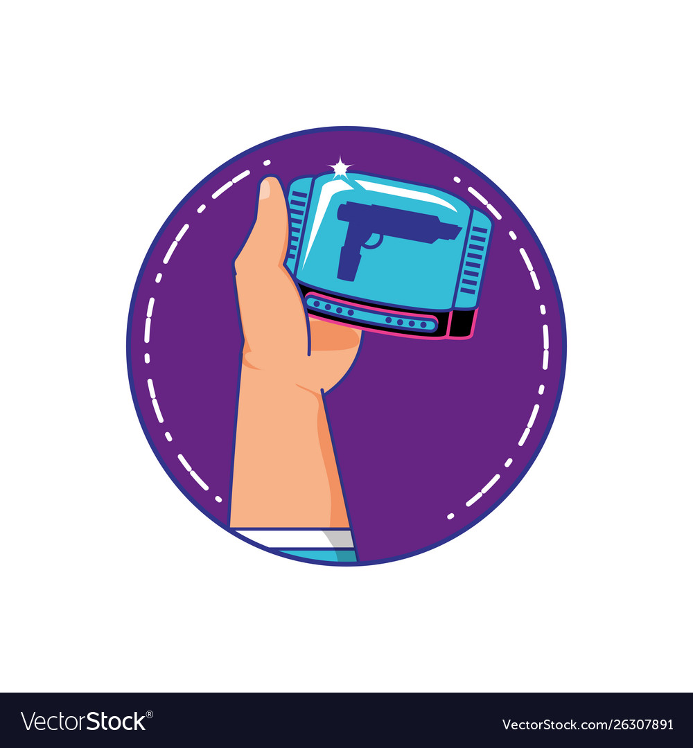 Hand user with retro video game console