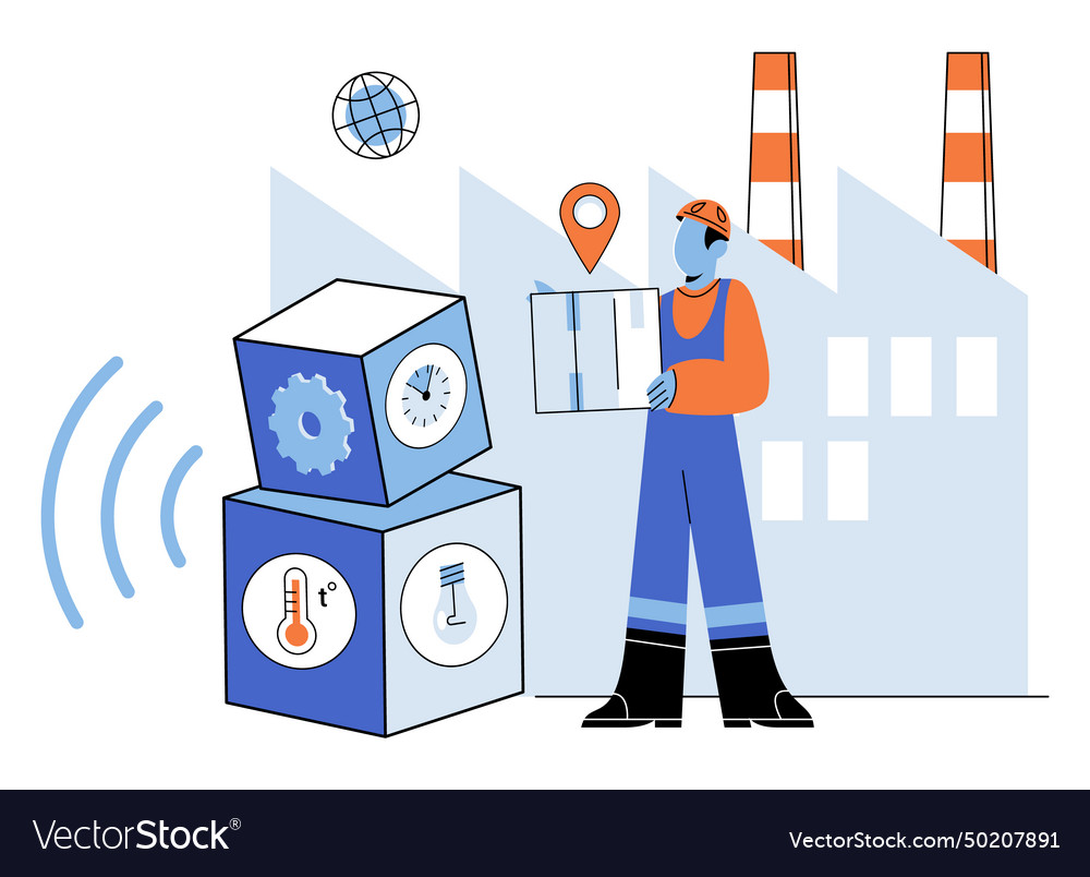 Industry iot cloud computing and big data merge vector image Industry iot cloud computing and big data merge
