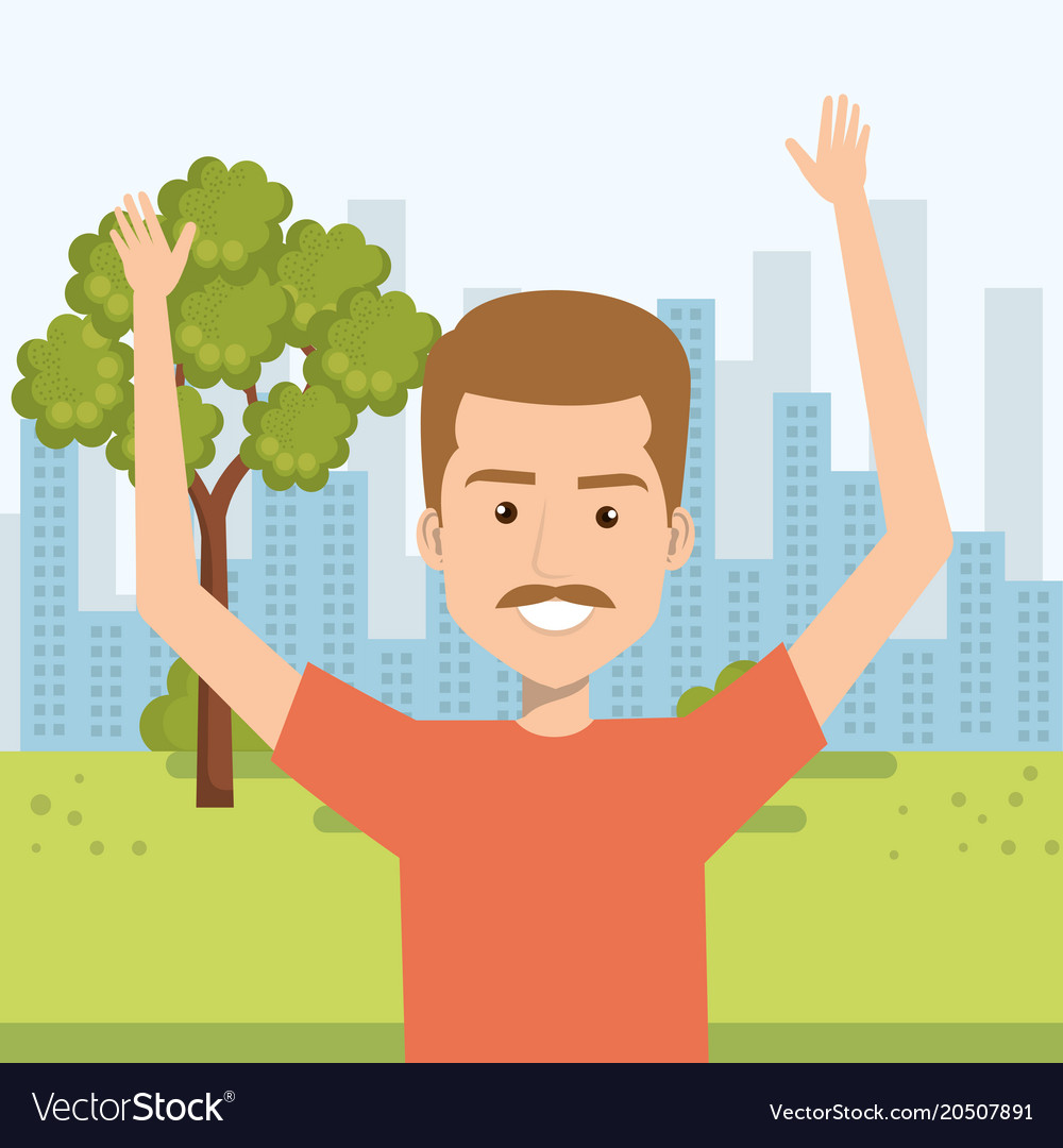 Man celebrating in the field Royalty Free Vector Image