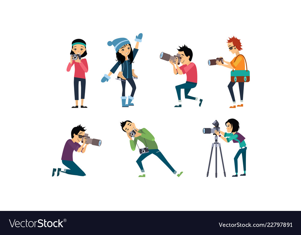Professional photographer taking photos vector image Professional photographer taking photos