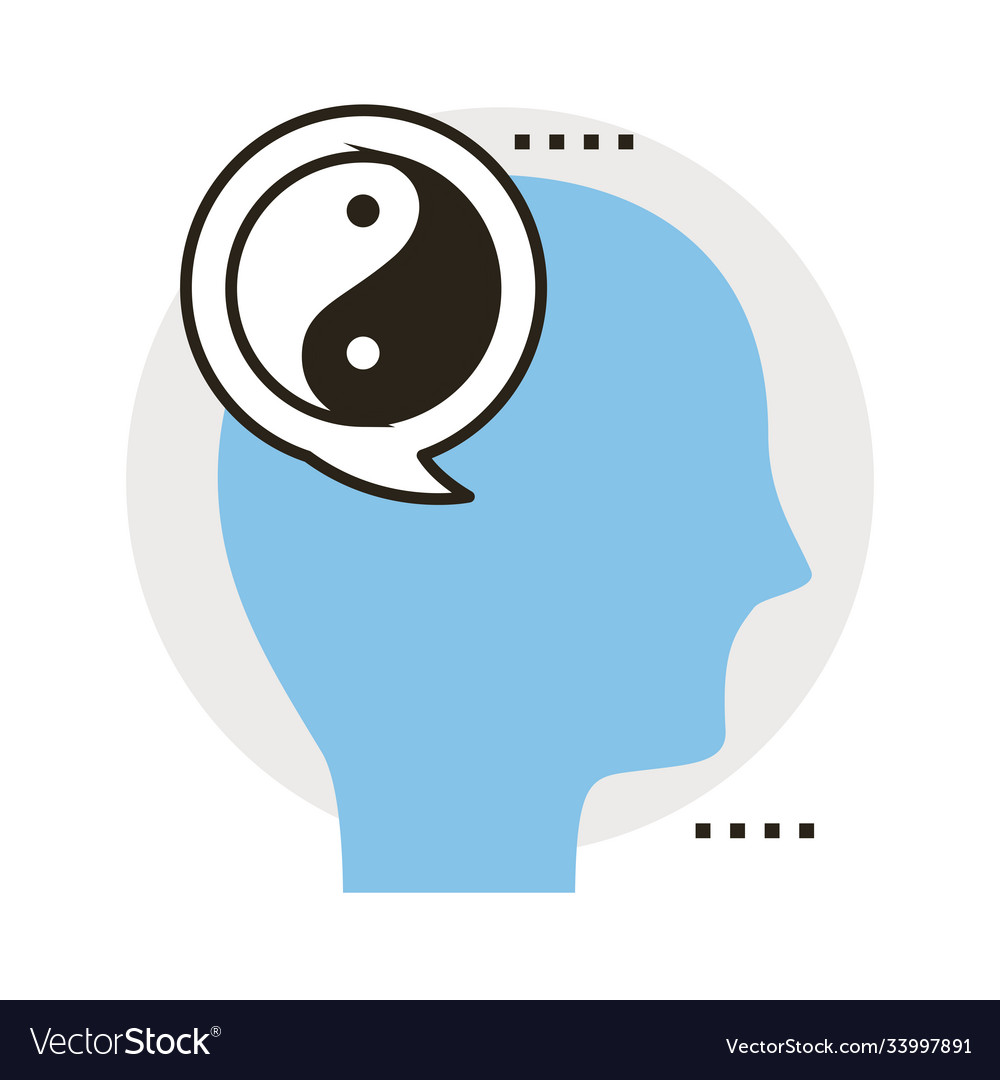 Profile with yin yang symbol in speech bubble line