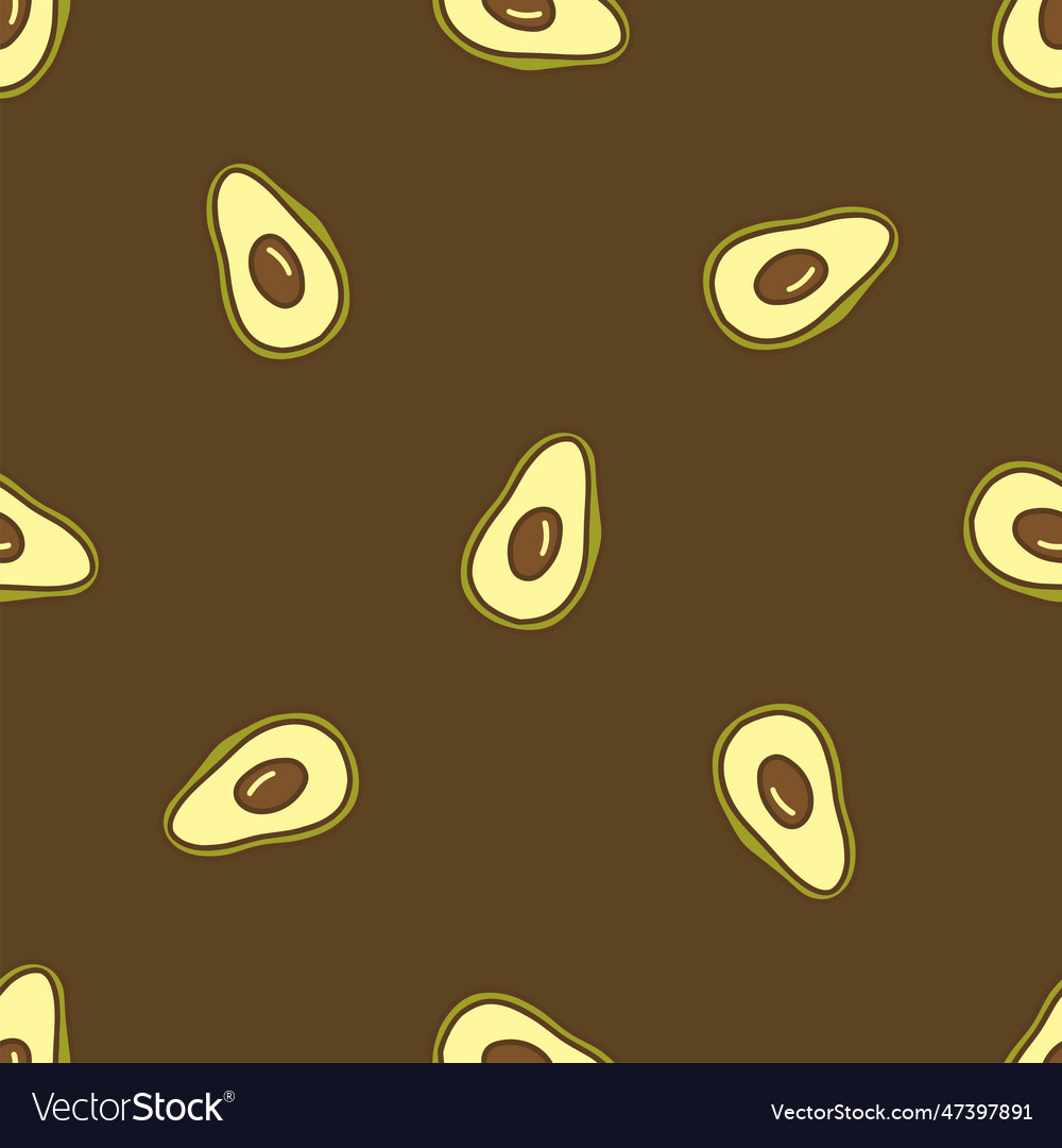 Seamless pattern with half an avocado hand drawn