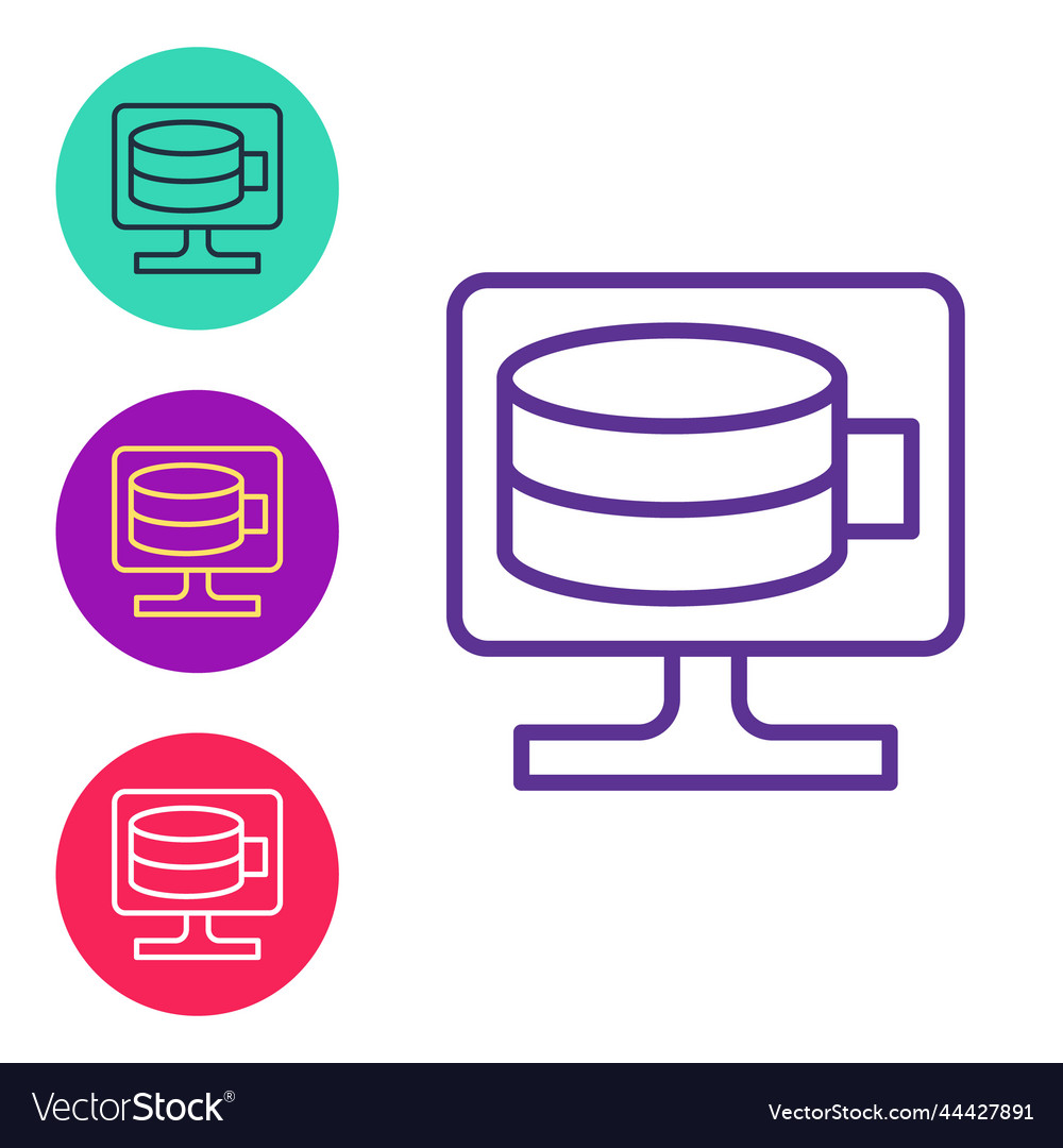 Set line cloud database icon isolated on white
