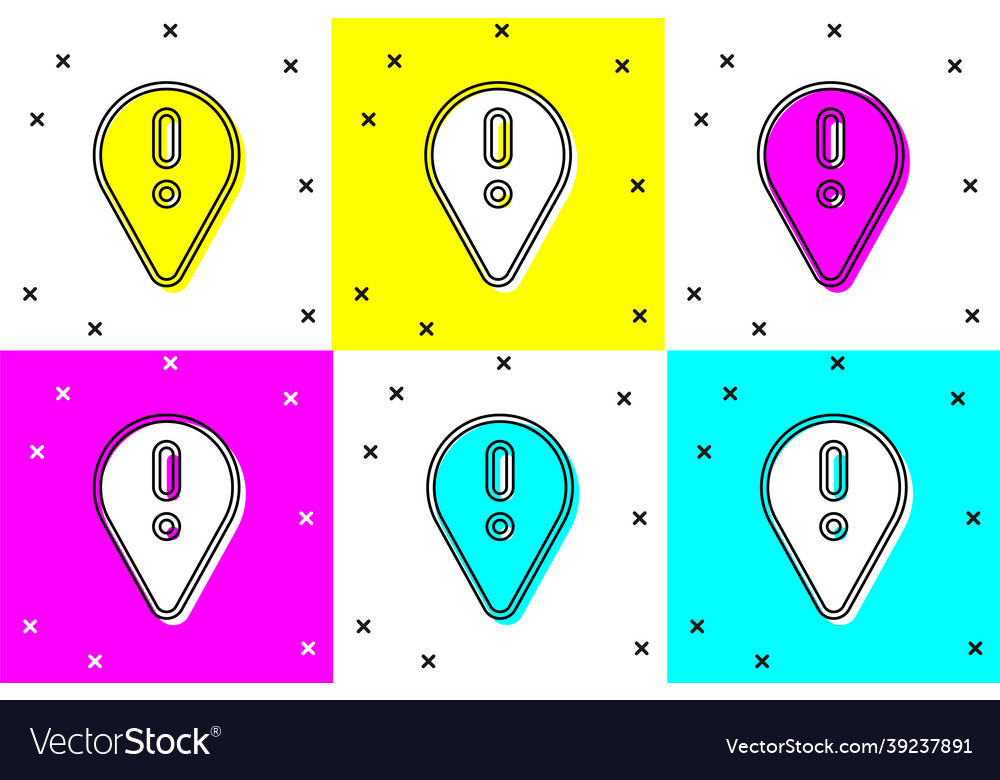 Set map pointer with exclamation mark icon vector image Set map pointer with exclamation mark icon