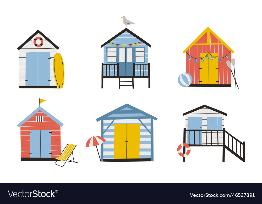 Set of hand drawn beach huts Royalty Free Vector Image