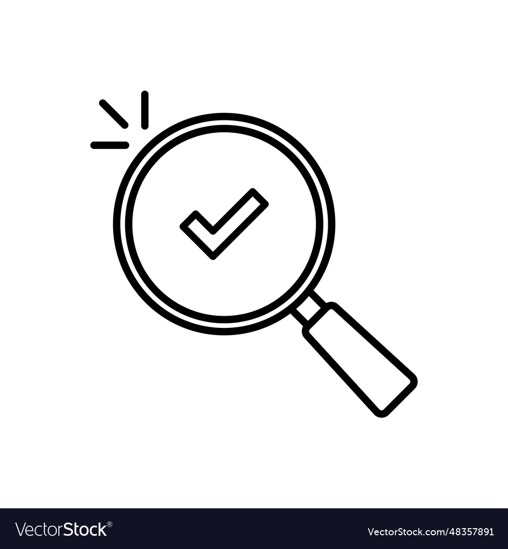 Thin line abstract black magnifier with check vector image Thin line abstract black magnifier with check