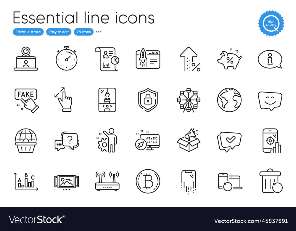 Wifi online shopping and timer line icons vector image Wifi online shopping and timer line icons