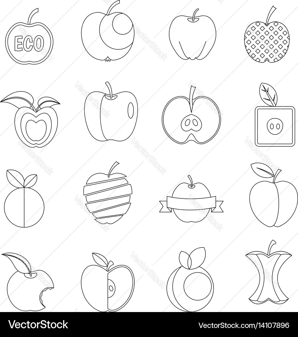 Apple icons set design logo outline style Vector Image