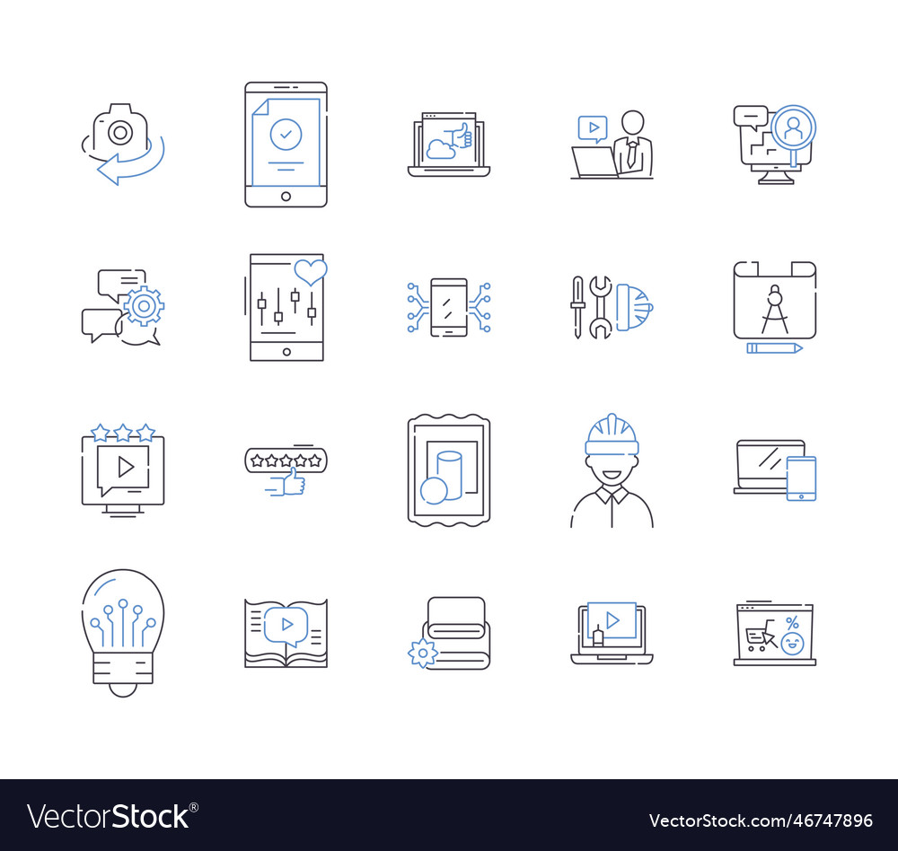 Apps and hardware outline icons collection app vector image Apps and hardware outline icons collection app