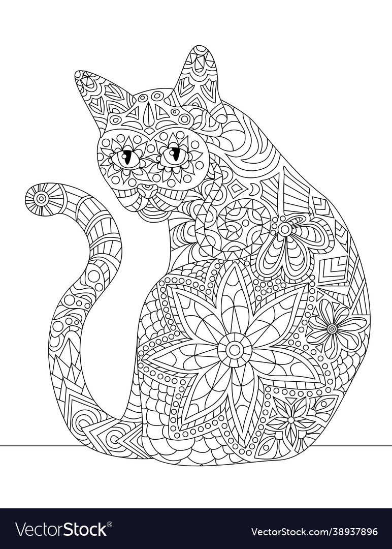 Domesticated cat sitting looking back with long vector image Domesticated cat sitting looking back with long