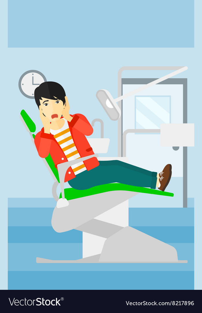 Frightened patient in dental chair Royalty Free Vector Image