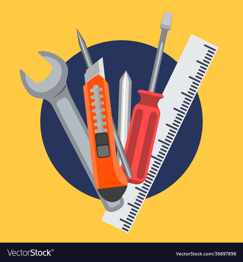 Group tools on yellow background ruler Vector Image Group tools on yellow background ruler