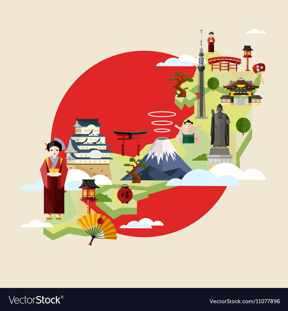 Japan travel concept with famous attractions Vector Image