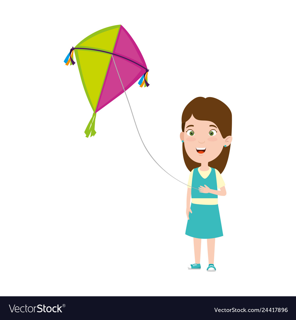 Little girl flying kite Royalty Free Vector Image