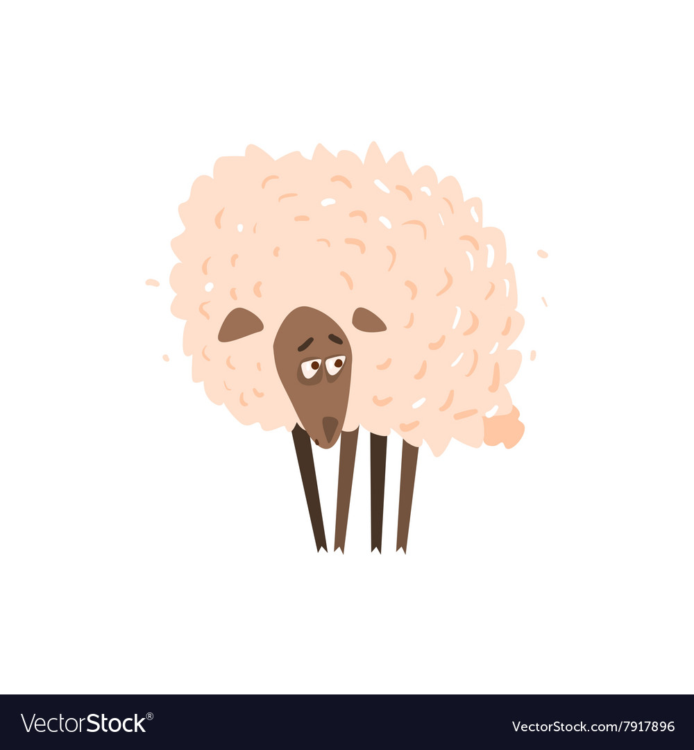 Sad sheep satanding flat cartoon