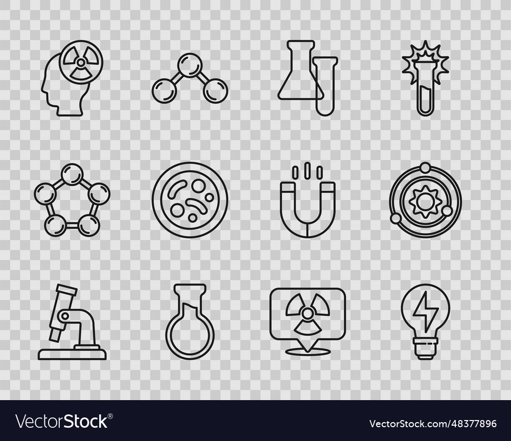Set line microscope light bulb with lightning Vector Image Set line microscope light bulb with lightning