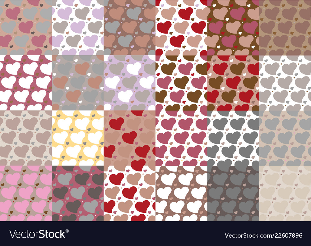Set of twenty four hearts seamless patterns vector image Set of twenty four hearts seamless patterns