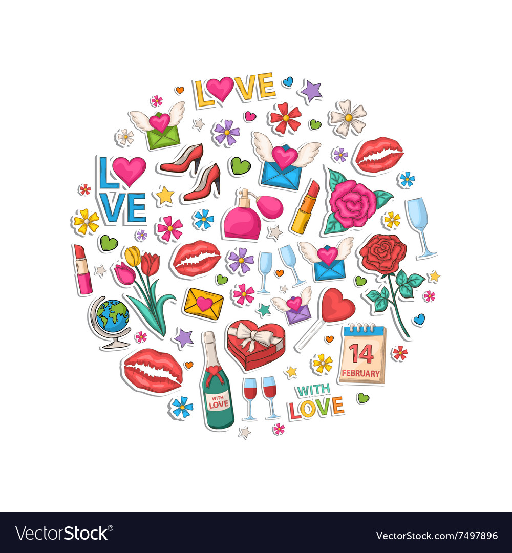 Valentines day set in the form of a circle