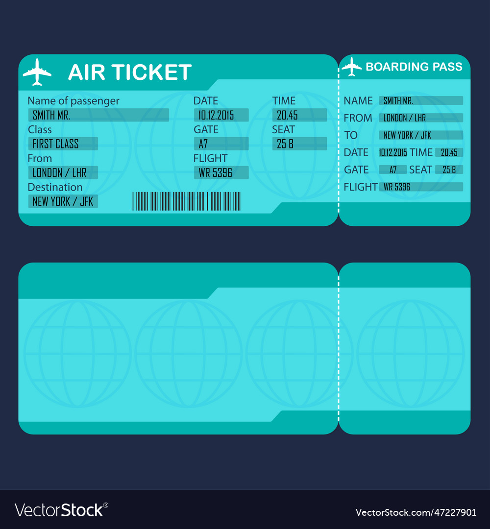 Airplane ticket detailed blank of air ticket Vector Image