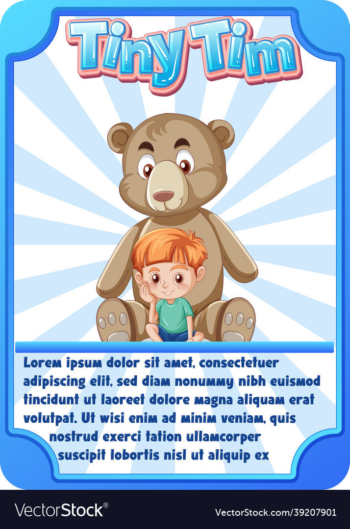 Character game card template with word tiny tim vector image Character game card template with word tiny tim