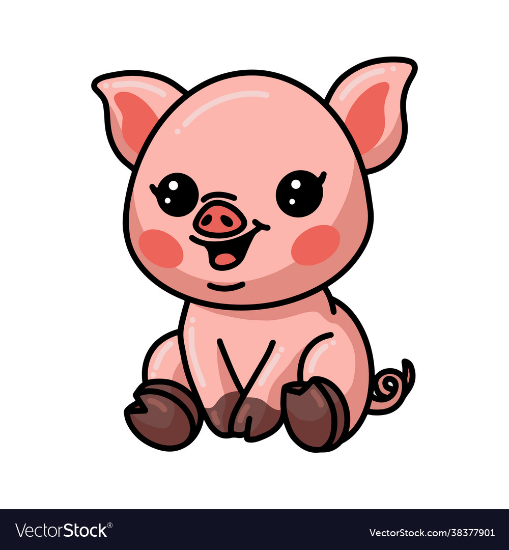 Cute little pig cartoon sitting Royalty Free Vector Image