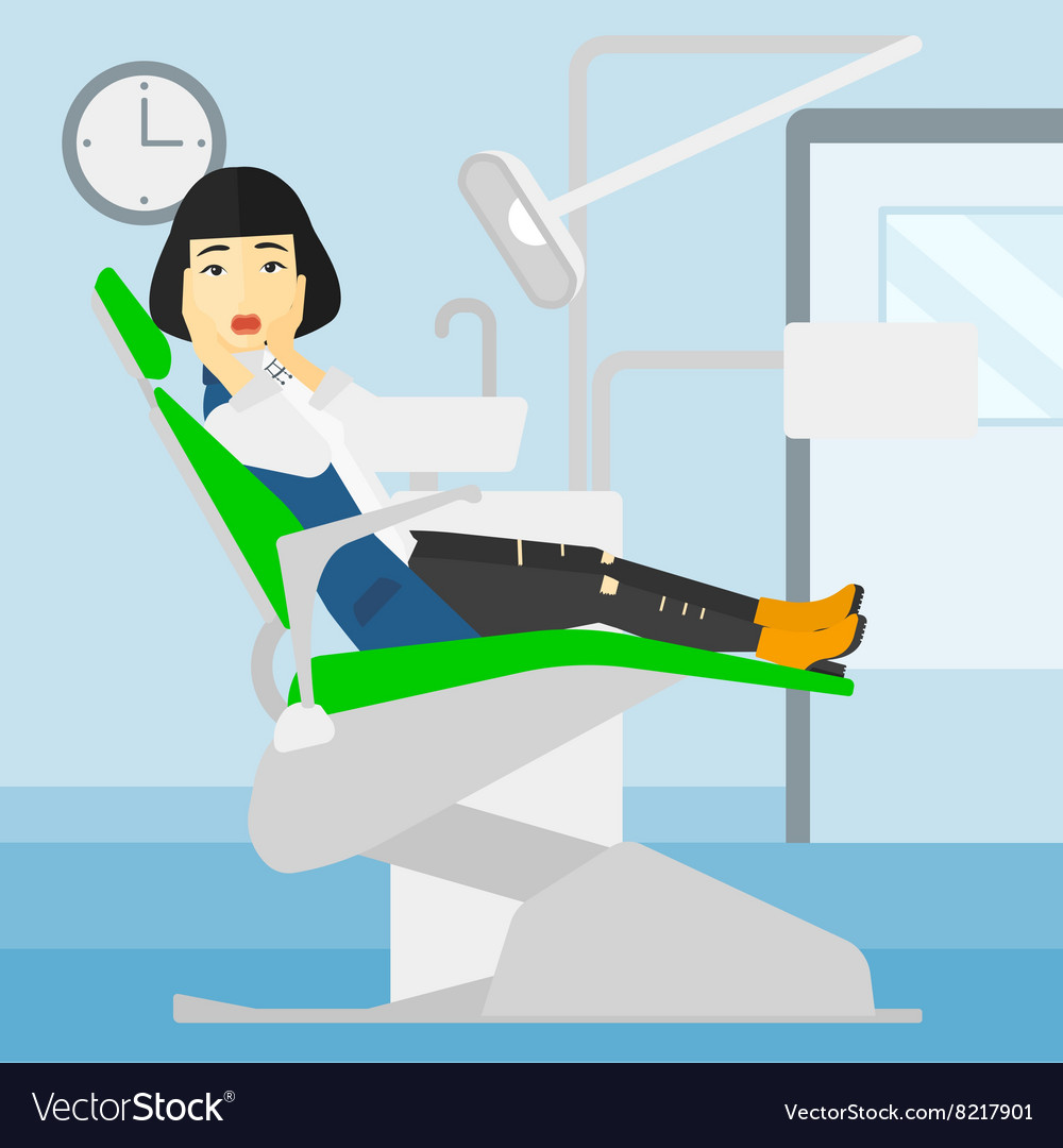 Frightened patient in dental chair Royalty Free Vector Image