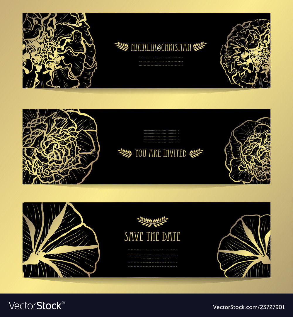 Golden floral cards set